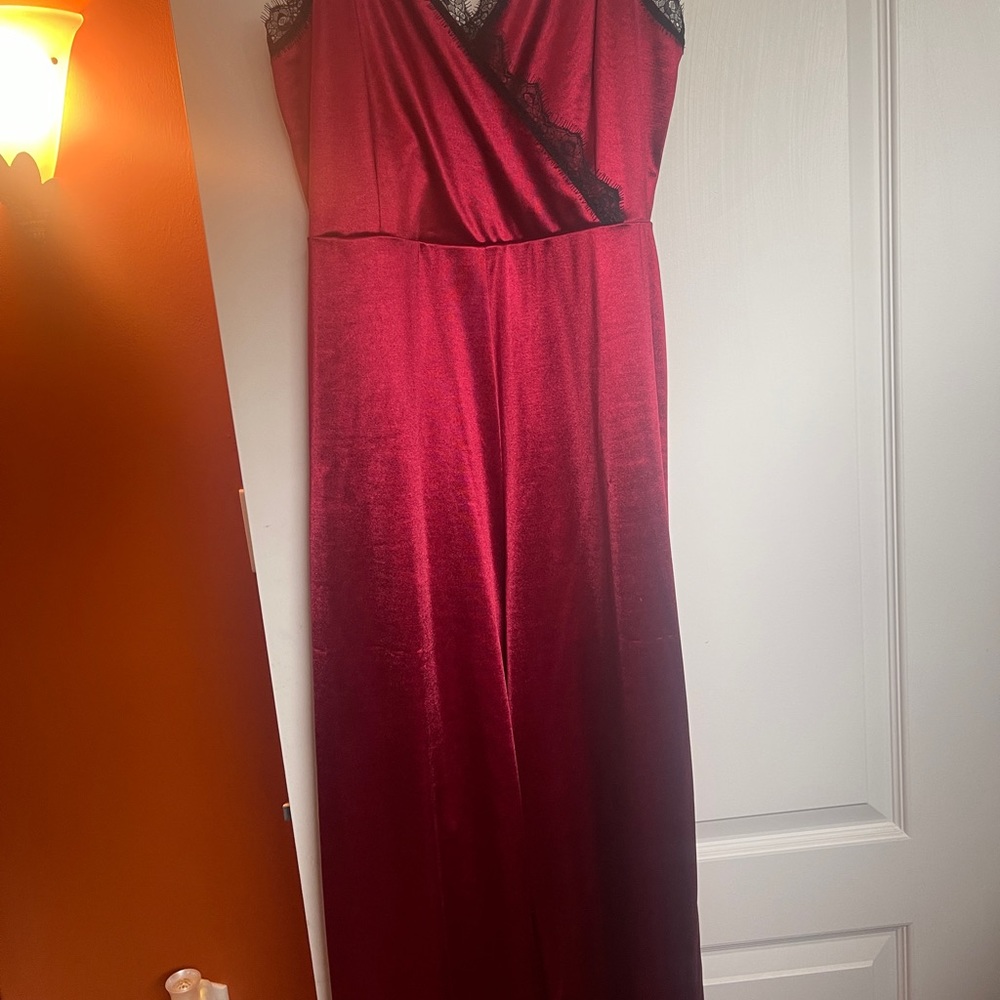 Red satin jumpsuit